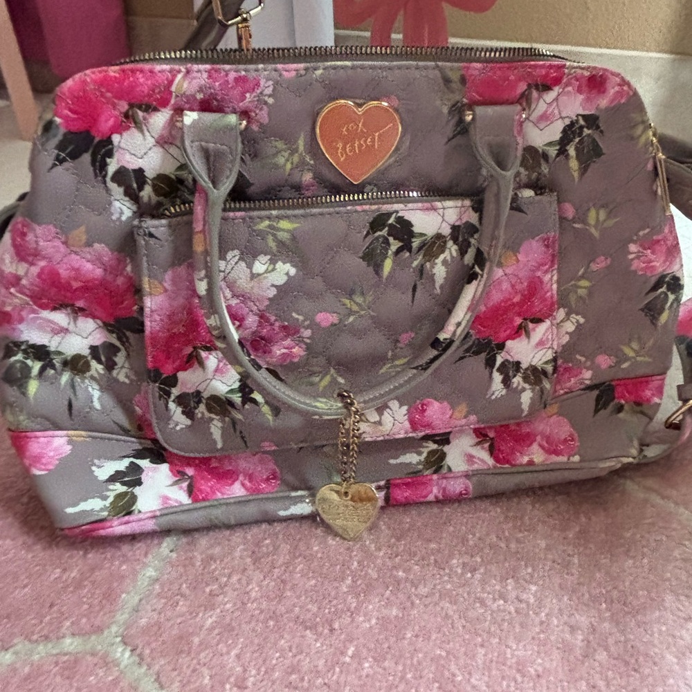 Betsey Johnson Floral Pink and Gray Satchel